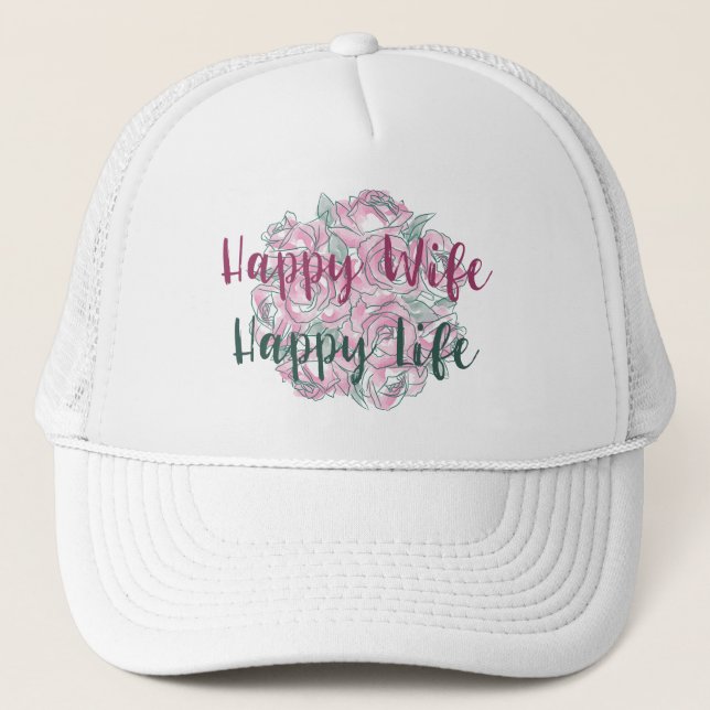 Happy Wife Happy Life Trucker Hat (Front)
