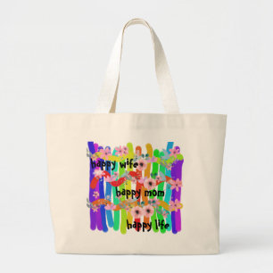 happy wife happy mum happy life large tote bag