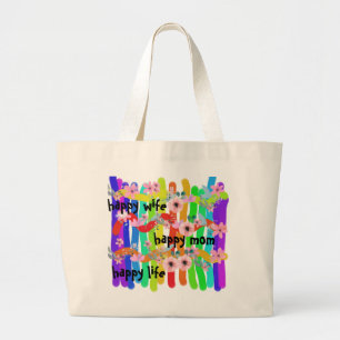 happy wife happy mum happy life large tote bag