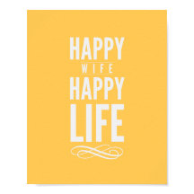 Happy Wife Typographic Quote Print in Yellow