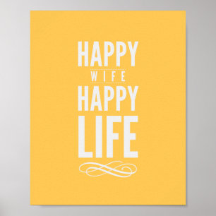 Happy Wife Typographic Quote Print in Yellow