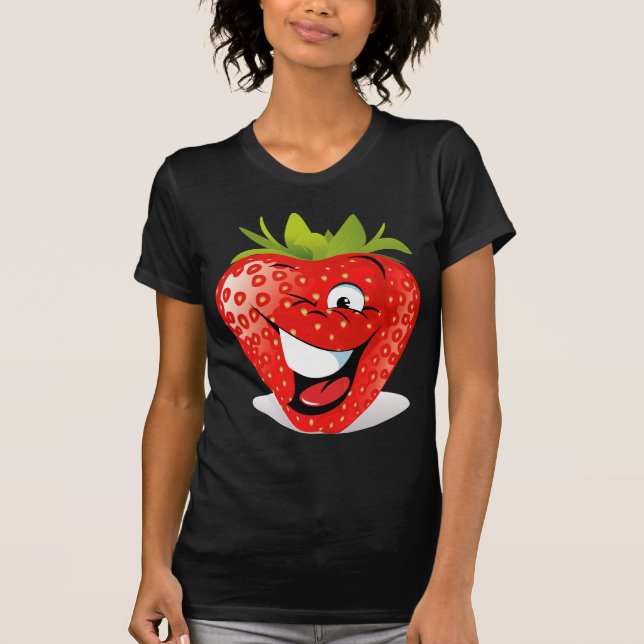 Happy Winking Strawberry Face T-Shirt (Front)