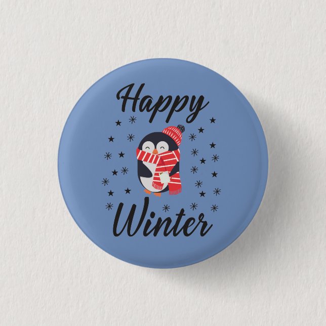 Happy Winter, Cute Penguin 3 Cm Round Badge (Front)