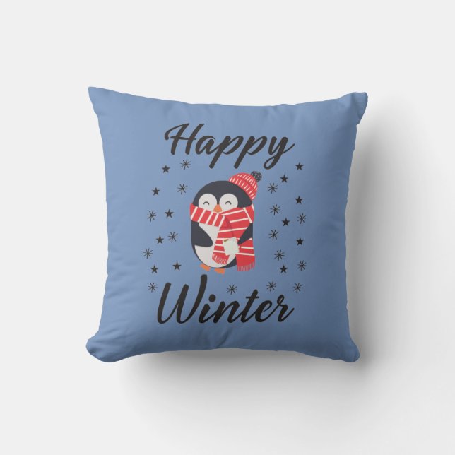 Happy Winter, Cute Penguin Cushion (Front)