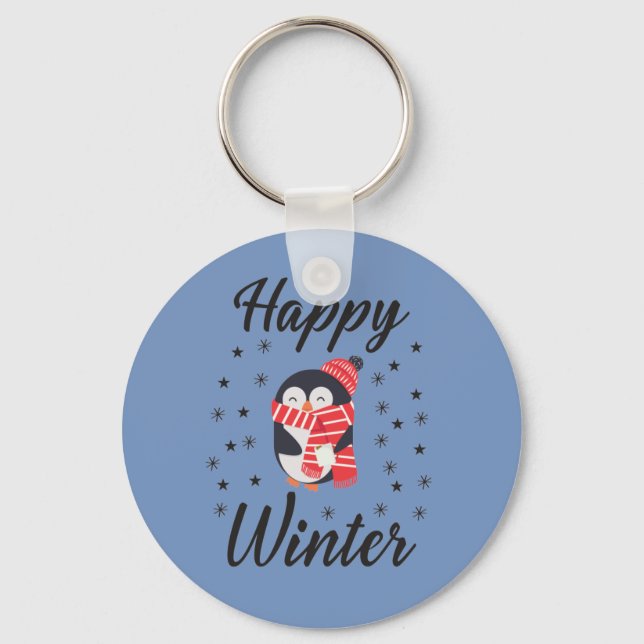 Happy Winter, Cute Penguin Key Ring (Front)