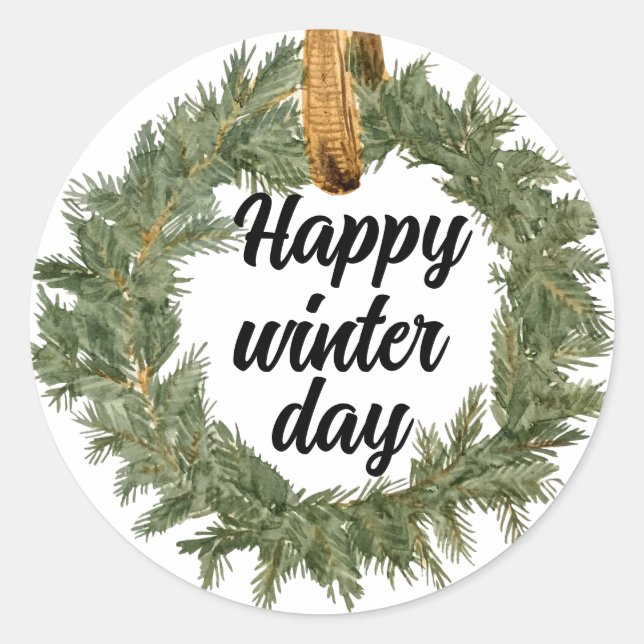Happy Winter Day Classic Round Sticker (Front)