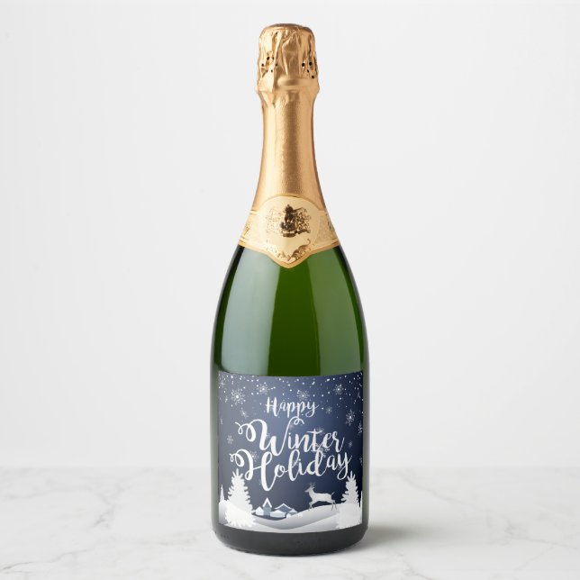 Happy Winter Holiday Christmas & New Year Sparkling Wine Label (Front)