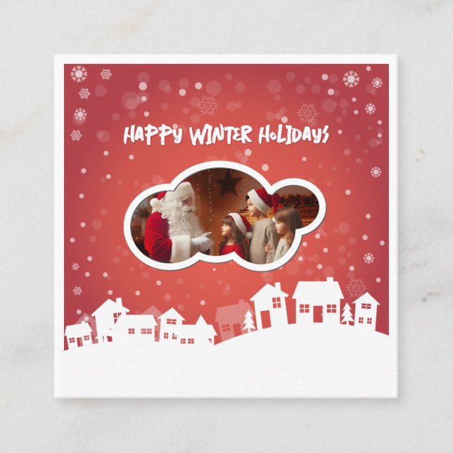 Happy winter holidays square business card (Front)
