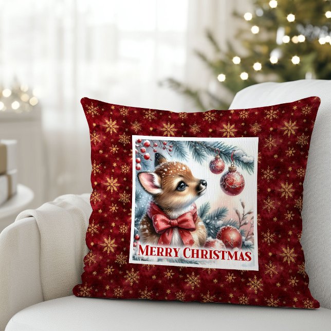 Happy winter scene baby fawn Christmas pillow (Happy winter scene baby fawn Christmas pillow (48))