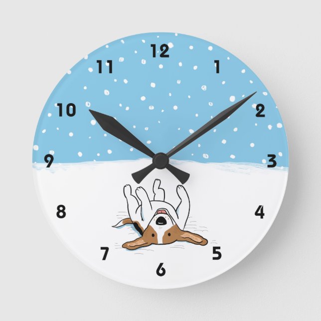 Happy Winter Snow Beagle - Cute Cartoon Dog Round Clock (Front)