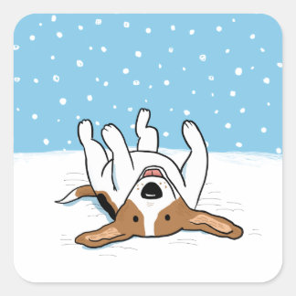 Happy Winter Snow Beagle - Cute Cartoon Dog Square Sticker