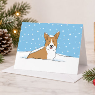 Happy Winter Snow Corgi Cute Dog Christmas Holiday Card