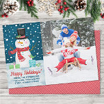 Happy Winter Snowman Photo Christmas Holiday Card<br><div class="desc">Share your Christmas greetings with this lovable snowman Christmas holiday card. It features your family photo and a snowman on a snowy night. Perfect to send to your family and friends. Easy to personalize with your family names. Designed for you by Blackberry Boulevard.</div>