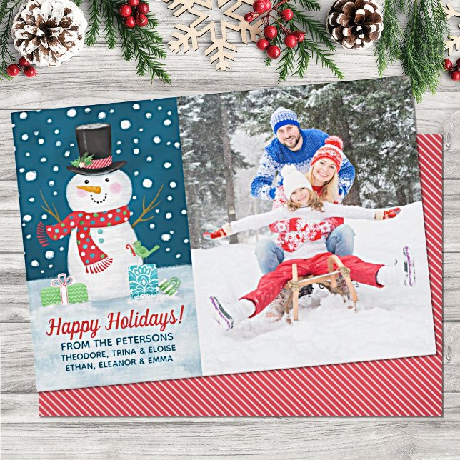 Happy Winter Snowman Photo Christmas Holiday Card (Add your names and photo to this cute snowman Christmas card.)