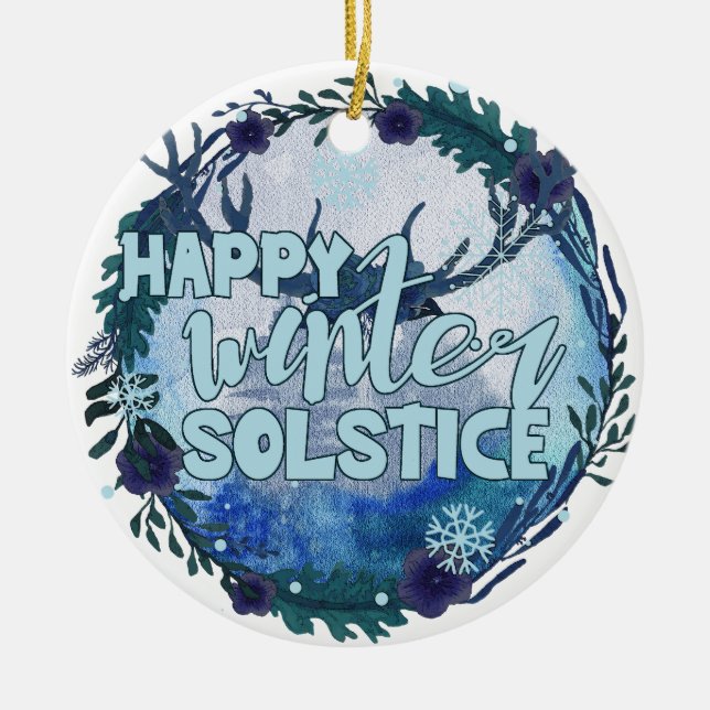 Happy Winter Solstice - Celebrate The Season Ceramic Tree Decoration (Front)