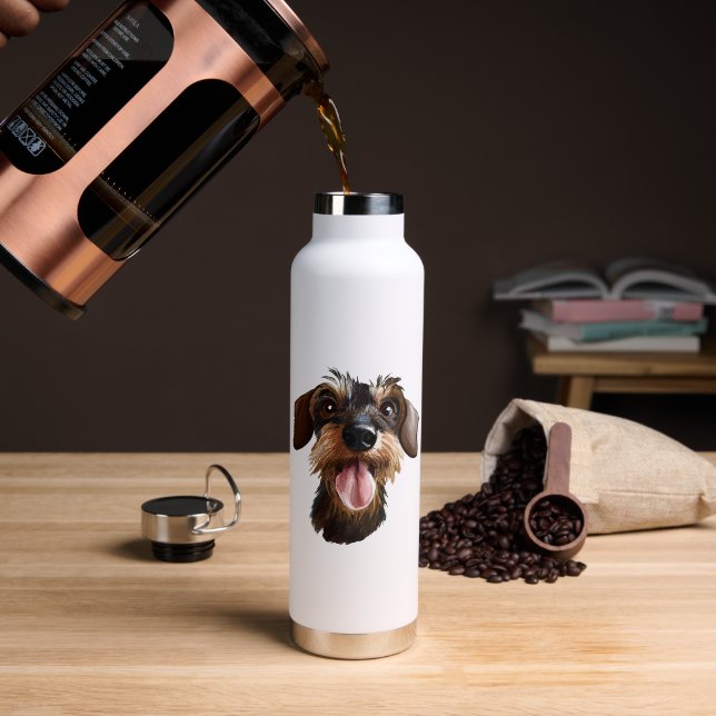 Happy Wirehaired Dachshund Water Bottle (Coffee)