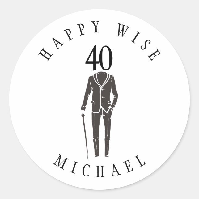 Happy wise 40 years typography happy birthday classic round sticker (Front)