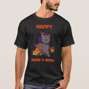 Happy Witch Black Cat Meowoween Trick or Treat T-Shirt