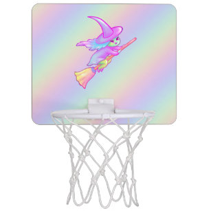 Happy Witch Flying On Broomstick Drawing Mini Basketball Hoop