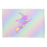 Happy Witch Flying On Broomstick Drawing
