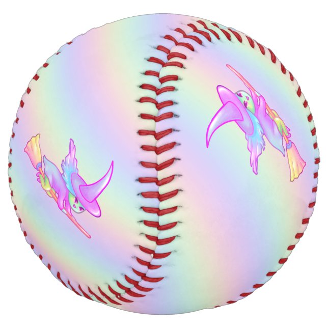 Happy Witch Flying On Broomstick Drawing Softball (Angled)