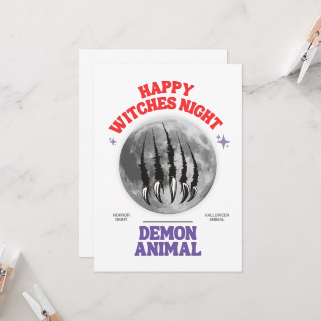 happy witches night demon animal invitation card (Front/Back In Situ)
