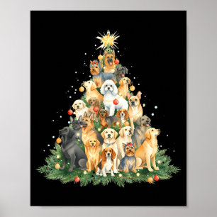 Happy Wolfmas Pawlidays Dogs Puppies Tree Watercol Poster