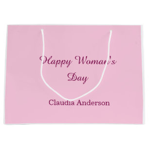 Happy woman's day pink mauve name stylish calligra large gift bag