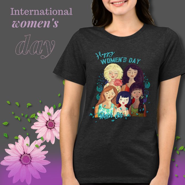 Happy Women' Day Illustration T-Shirt Tri-Blen Tri-Blend Shirt (Happy Women' Day Illustration T-Shirt Tri-Blen Tri-Blend Shirt)
