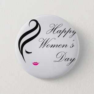 Happy womens day card with face of a lady 6 cm round badge