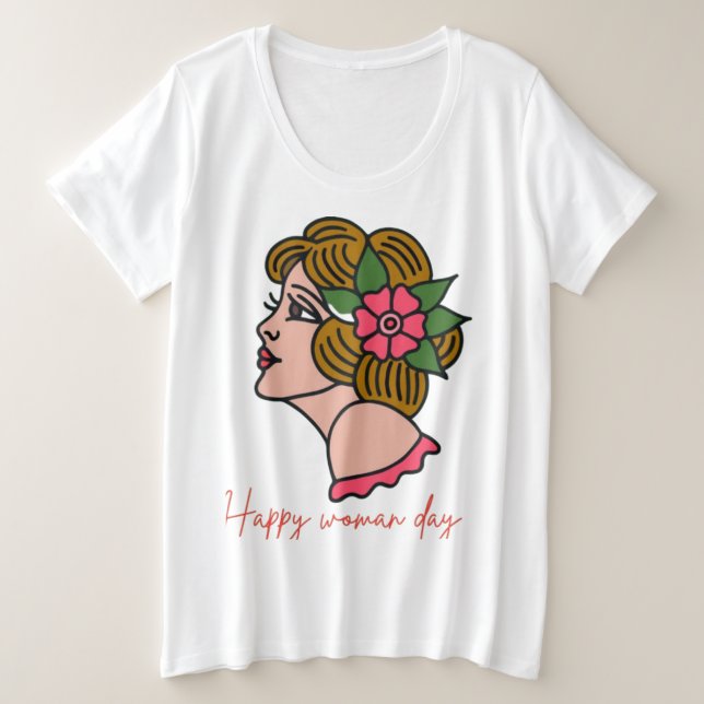 Happy Women's Day - Feminine Portrait Art | Women' Plus Size T-Shirt (Design Front)