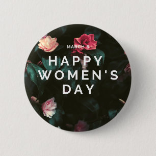 Happy women's day floral 6 cm round badge