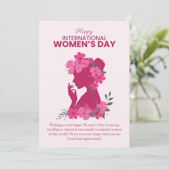 Happy Women's Day floral Women Illustration Holiday Card (Standing Front)