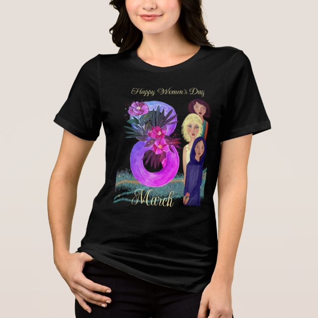 Happy Women's Day | March 8th Vibrant Dark Tri-Blend Shirt (Front)