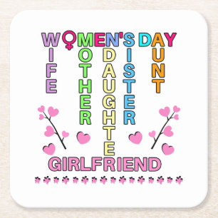 Happy Women's Day Square Paper Coaster