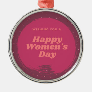 Happy women's day wishes red metal tree decoration