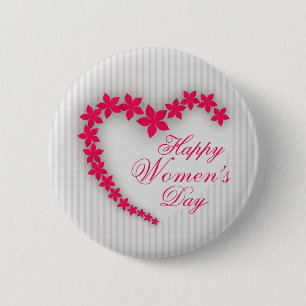 Happy women's day with flower heart 6 cm round badge