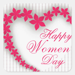 Happy women's day with flower heart square sticker