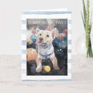 Happy Woof-Day Dog Birthday Card   Cute Watercolor