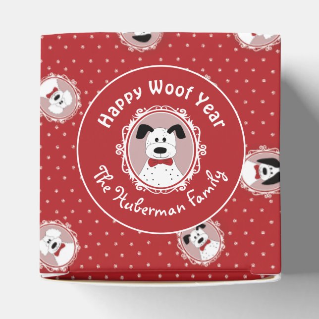 Happy Woof Year' Dalmatian Christmas Favour Box (Top)