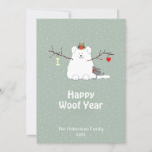 'Happy Woof Year' Dog Christmas Flat Holiday Card