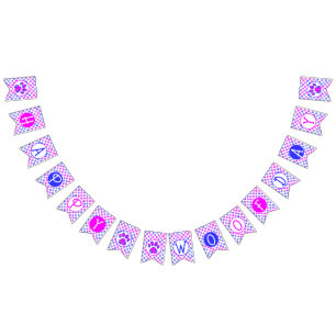 Happy Woofday Blue White Pink Paw Silhouette Bunting