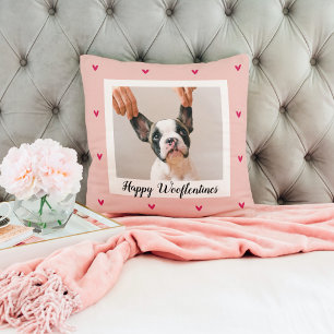 Happy Wooflentines With Dog Photo   Red & Pink Cushion