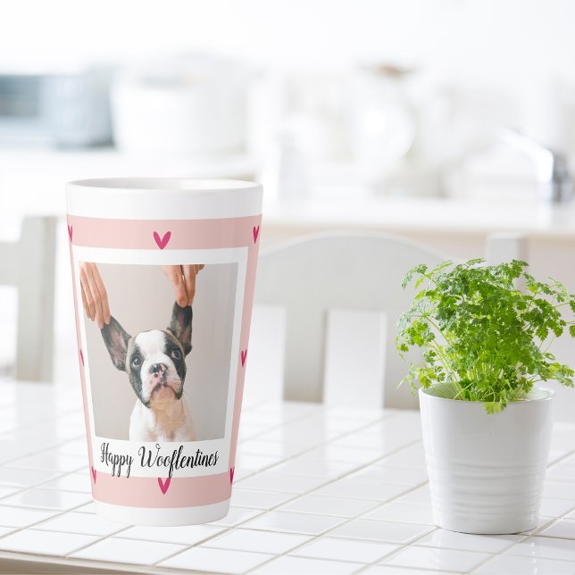 Happy Wooflentines With Dog Photo | Red & Pink Latte Mug (Creator Uploaded)
