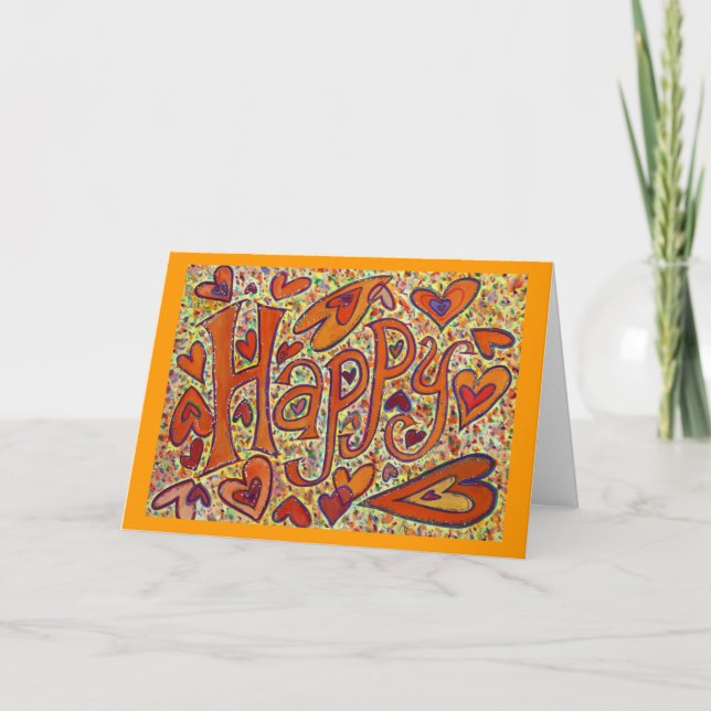 Happy Word Inspirational Art Custom Greeting Cards (Front)
