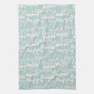 Happy Words Blue Tea Towel