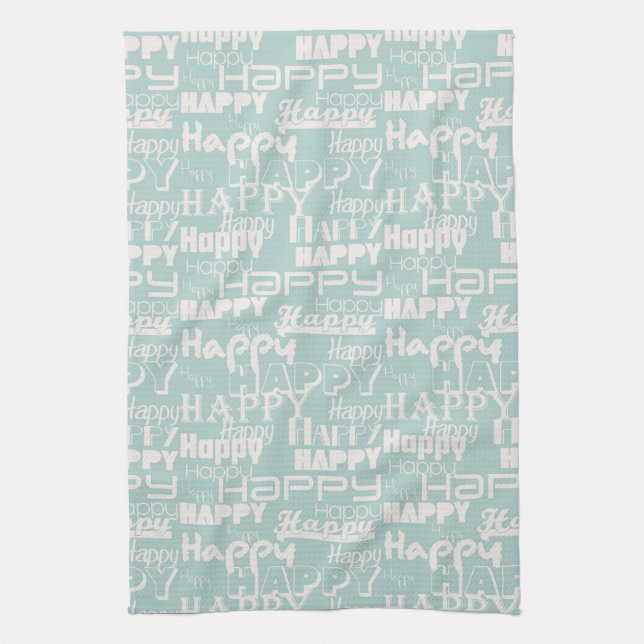Happy Words Blue Tea Towel (Vertical)