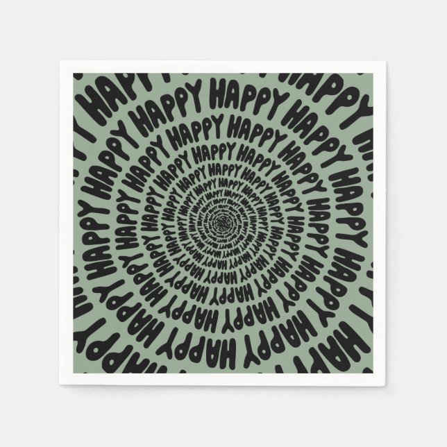 Happy words font spiral concentric circles green napkin (Front)