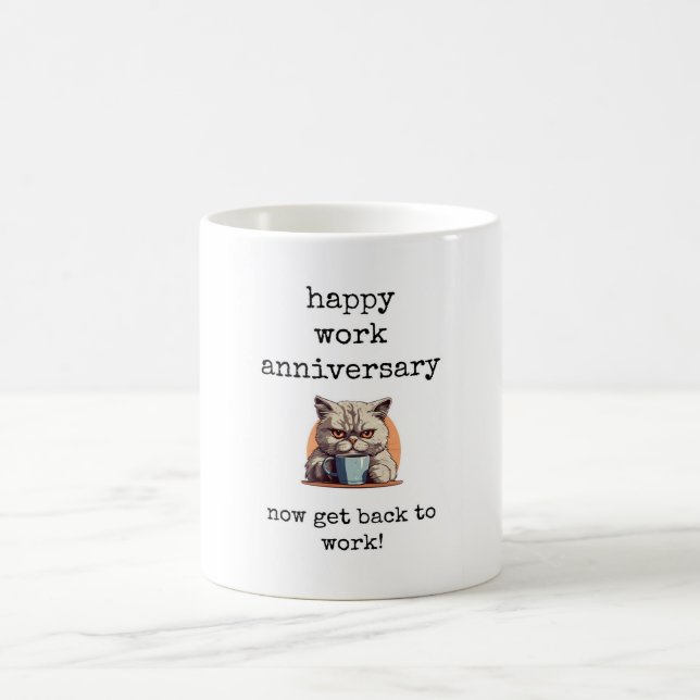 Happy Work Anniversary, Coworker Gift, Cat Mug (Center)
