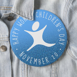 Happy World Children's Day Blue Glitter 6 Cm Round Badge